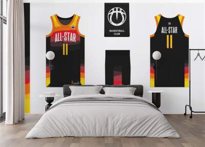 Basketball uniform mockup template design for basketball club. Basketball jersey, basketball shorts in front and back view. Basketball logo design. Wall mural