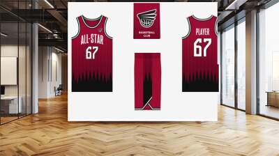 Basketball uniform mockup template design for sport club. Basketball jersey, basketball shorts in front and back view. Basketball logo design.  Wall mural