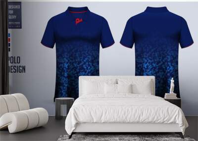 Blue polo shirt mockup template design for soccer jersey, football kit, golf, tennis, sportswear. Camouflage pattern. Wall mural