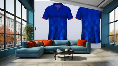 Blue polo shirt mockup template design for soccer jersey, football kit, golf, tennis, sportswear. Geomatic pattern. Wall mural