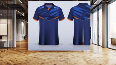 Blue Polo Shirt mockup template design for soccer jersey, football kit, sport uniform and casual wear. Vector Illustration. Wall mural