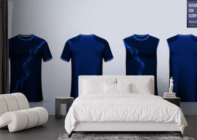 Blue T-shirt sport, Soccer jersey, football kit, basketball uniform, tank top, and running singlet mockup. Fabric pattern design. Vector. Wall mural