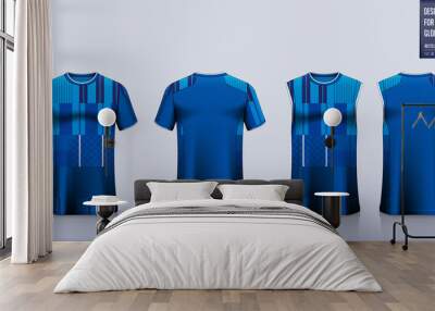 Blue T-shirt sport, Soccer jersey, football kit, basketball uniform, tank top, and running singlet mockup. Fabric pattern design. Vector. Wall mural