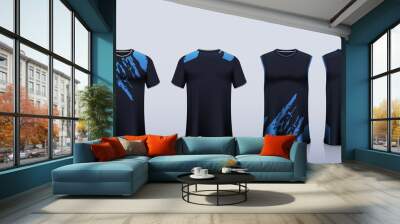 Blue T-shirt sport, Soccer jersey, football kit, basketball uniform, tank top, and running singlet mockup. Fabric pattern design. Vector. Wall mural