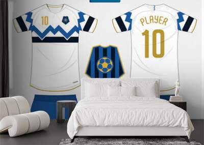 Blue White Soccer jersey or football kit mockup template design for sport club. Wall mural