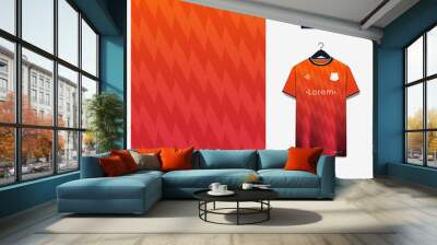 Fabric pattern design. Abstract pattern on blue orange background for soccer jersey, football kit or sports uniform. T-shirt mockup template. Abstract sport background.  Wall mural