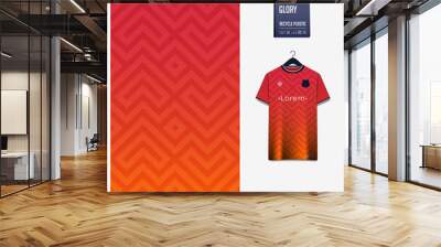 Fabric pattern design. Geometry pattern on orange background for soccer jersey, football kit, bicycle, e-sport, basketball, sports uniform, t-shirt mockup template. Abstract sport background. Vector  Wall mural