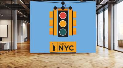 Flat Icon Design of Yellow Traffic light, New York, Vector Wall mural