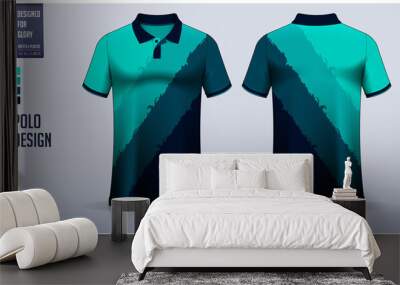 Green Polo shirt mockup template design for soccer jersey, football kit or sport uniform. Fabric pattern design. Wall mural