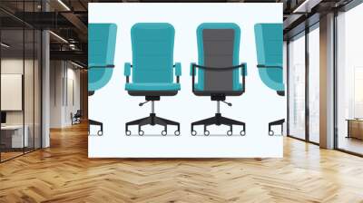 Office chair or desk chair in various points of view. Armchair or stool in front, back, side angles. Blue furniture for Interior in flat design. Vector illustration. Wall mural