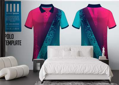 Polo shirt mockup template design for soccer jersey, football kit, sportswear. Sport uniform in front view, back view. T-shirt mock up for sport club. Fabric pattern. Shirt Mockup Vector Illustration. Wall mural