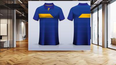 Polo shirt mockup template design for soccer jersey, football kit, sportswear. Sport uniform in front view, back view. T-shirt mock up for sport club. Fabric pattern. Shirt Mockup Vector Illustration. Wall mural