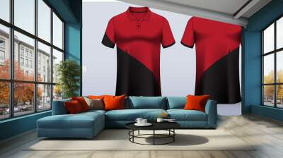 Polo shirt mockup template design for soccer jersey, football kit or sportswear. Sport uniform in front view and back view. T-shirt mockup for sport club. Fabric pattern.  Wall mural