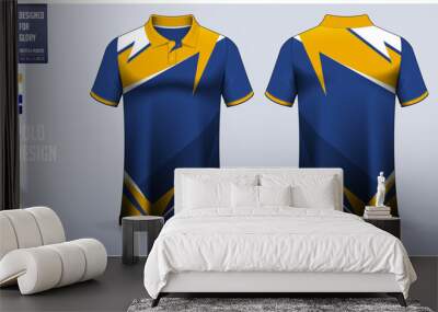 Polo shirt mockup template design for soccer jersey, football kit or sportswear. Sport uniform in front view and back view. T-shirt mockup for sport club. Fabric pattern. Wall mural