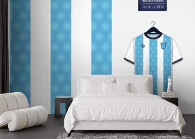 Soccer jersey pattern design. Argentina flag pattern on blue background for soccer kit, football kit, sports uniform. T shirt mockup template. Fabric pattern. Abstract background. Wall mural