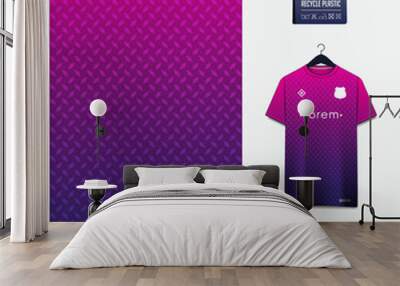 Soccer jersey pattern design. Square pattern on violet background for soccer kit, football kit, sports uniform. T shirt mockup template. Fabric pattern. Abstract background.  Wall mural