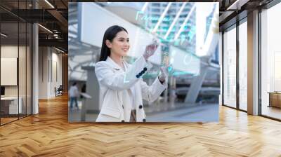  business woman touching digital screen with finger., futuristics technology concept Wall mural