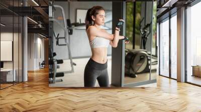 Beautiful asian woman is doing exercise in the gym Wall mural