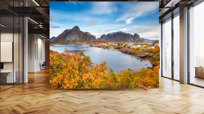 Beautiful colourful view of  Reine landscape in Lofoten Islands Wall mural