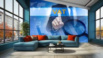 Businessman hand touching VAT button on virtual screen Wall mural