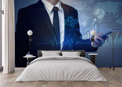 Close up of businessman touching digital screen with finger Wall mural