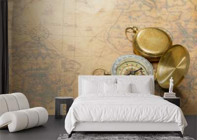 old compass on vintage map Wall mural