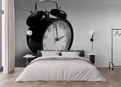 Classic black alarm clock isolated white background. Illustration of clock and time.  monochrome object.  Wall mural