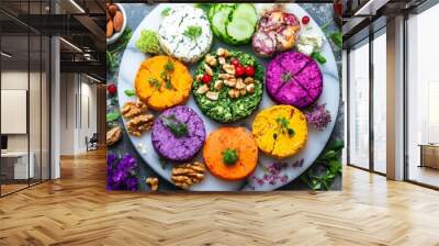 Colorful Plant-Based Cheese Platter Arrangement Wall mural