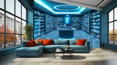 Modern Pharmacy Interior with Sleek Design and Lighting Wall mural