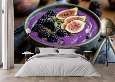 Vibrant Purple Smoothie Bowl with Fresh Toppings Wall mural