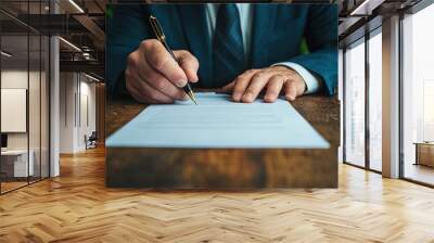 A business owner signing a partnership deal, marking a milestone in their entrepreneur success Wall mural