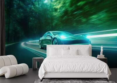 An EV car with motion lighting. Automotive innovation and technology concepts. Generative Ai Wall mural