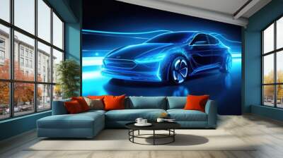 An EV car with motion lighting. Automotive innovation and technology concepts. Generative Ai Wall mural