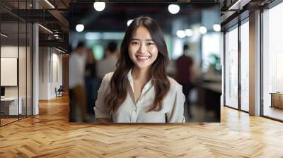 Asian young female happy pretty smiling professional business, happy confident positive female entrepreneur in office business co working, looking at camera. Generative Ai Wall mural