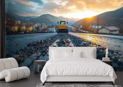 Civil engineers work at road construction sites to supervise new road construction. Wall mural