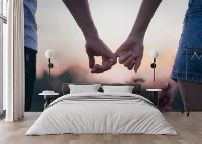 Couple in love holding hearts. Wall mural