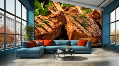 Delicious grilled lamb chops marinated in a flavorful blend of spices. Wall mural