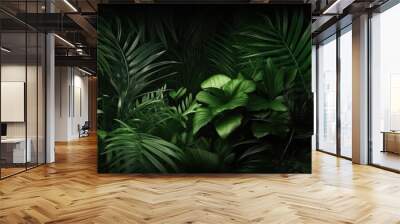 Green leaves, Group background of dark green tropical leaves ( monstera, palm, coconut leaf, fern, palm leaf,bananaleaf) Panorama background. concept of nature. Generative Ai. Wall mural