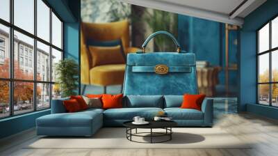 High-end, designer handbags made from premium materials like leather or suede, showcasing elegance and exclusivity. Wall mural