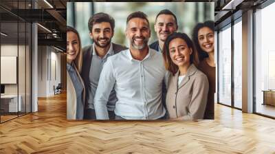 Portrait group of Happy multiracial coworkers standing together at modern office, Teamwork concept. Generative Ai Wall mural