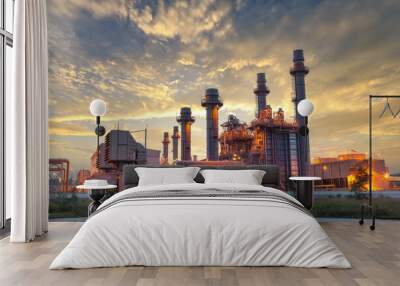 Power plant Energy power station area, Gas turbine electrical power plant during sunset and twilight time Wall mural