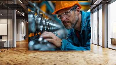 Safety inspector examining load-bearing structures in a factory, ensuring they meet safety and regulatory standards Wall mural