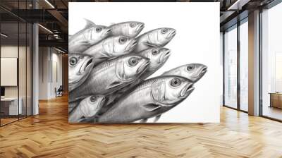 Sardine fish drawing, sardine fish pencil drawing vintage. Generative Ai.. Wall mural