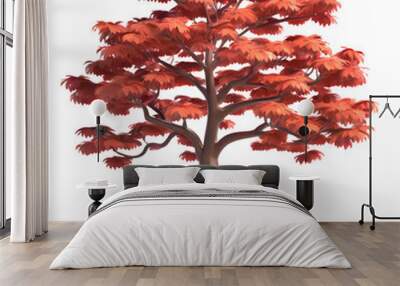 3D cartoon, Japanese Maple Momiji Tree in Autumn with transparent Background Wall mural