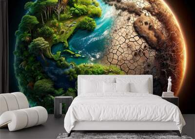 Globe Contrast: Lush Rainforests and Barren Wastelands Wall mural