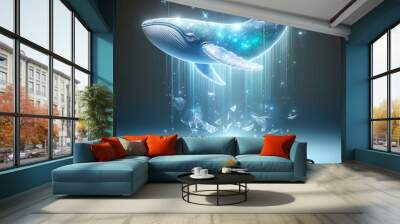 Smartphone with Front Floating Whale Hologram Wall mural