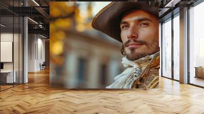 a dapper musketeer dressed in period regalia, exuding courage and chivalry in a captivating Renaissance scene Wall mural