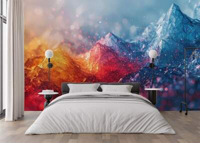 Abstract geometric banner design with a red-blue gradient background. Wall mural