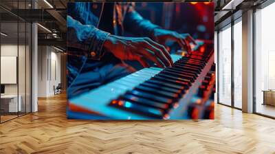 An artist performing on a piano keyboard in close-up Wall mural