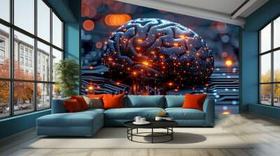 electrically powered brain with communication line Wall mural